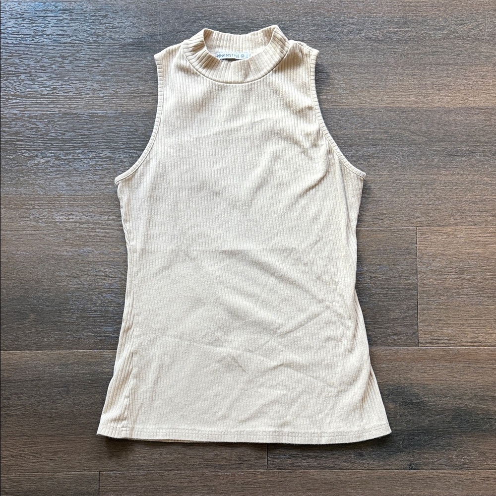 Sleeveless Ribbed Tan Top